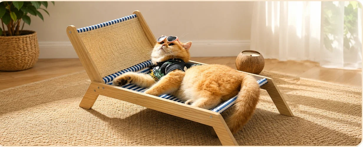 Kat op houten lounge chair - Huisdier